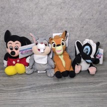 Lot of 4 Vtg Disney Store Mini Bean Bag Plush ~ Bambi Thumper Flower Mickey Tags - $19.76