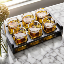 Square Baijiu cup set 6+wooden cup holder, thickened glass small wine cup - $19.39