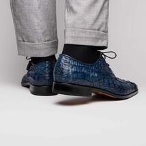 Apricena Genuine Caiman Crocodile Dress Derby's Shoes Navy image 7