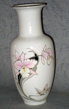 Vintage Japanese Fine China White Vase Orchid Butterfly Pink Black Gold ... - $14.85