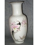 Vintage Japanese Fine China White Vase Orchid Butterfly Pink Black Gold ... - £11.82 GBP
