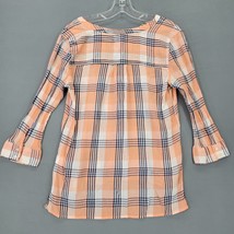 St John&#39;s Bay Women Shirt Size M Orange Plaid Classic Button V-Neck 3/4 Sleeves - £10.04 GBP