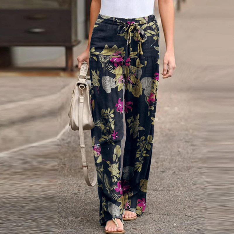 Women linen Pants Boho Ethnic Autumn Casual Drawstring Wide Leg Gypsy Hi... - $23.89