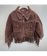 Youth Kids Vintage 90&#39;s Dark Brown Leather Fringe Button Up Western Jack... - $60.00