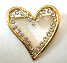 Heart Brooch Pin Large Gold Tone with Crystal Rhinestones Perfect Valent... - $17.95