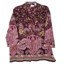 Kim Rogers Size 2X Womens Blouse 3/4 Sleeve V-Neck Button Front Brown Paisley - £10.36 GBP