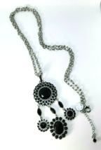 WHBM White House Black Market Silver Tone Faux Faceted Obsidian Long Necklace  - $18.33