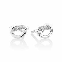 14K White Gold Plated Silver 0.05Ct Round Cut Moissanite Mini Knot Stud Earrings - £30.03 GBP