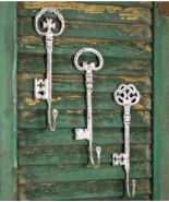 NEW! Oversized Vintage Style Skeleton Key Hooks Set of 3 White Cast Iron... - $38.75