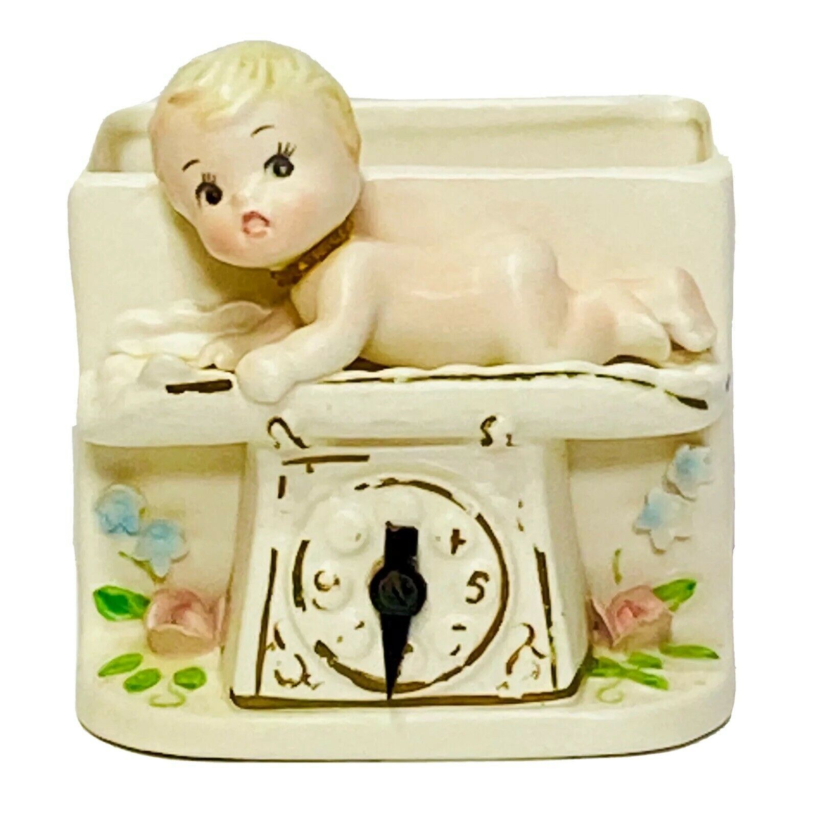 VTG Napco Baby on Weight Scale Dial Moves Ceramic Planter Nursery Décor Japan - $16.94