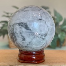 52MM Grey Jasper Crystal Healing Mineral Gemstone Sphere Ball Orb W Wood... - £12.20 GBP