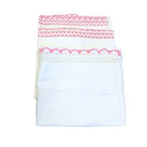 3 Vintage Pillowcases Pink Crochet Edges JC Penny Length 31 in W 20.5 &amp; 17.5 in - £18.90 GBP