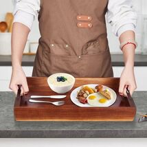 Serving Tray 17x12.2 Inch Acacia Food Serving Table Laptop Desk with Han... - $26.18