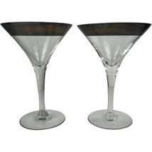 2 Dorothy Thorpe Silver Rim Martini Glasses MCM Mid Century Wine Cocktail Signed - $54.23