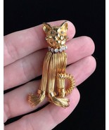 CAT Gold-Tone Wire Work Art Vintage Brooch Pin with Rhinestone Collar - ... - £59.81 GBP