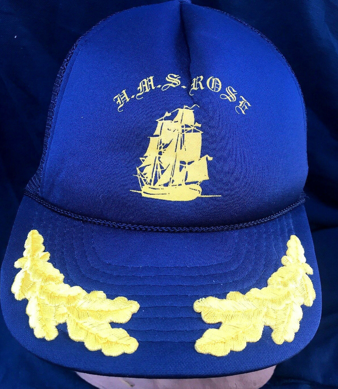 Primary image for Vtg NWOT HMS Rose Ship Mesh Snapback Hat Cap Nautical Boating Hat Travel NAVY