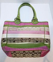 COACH Bleecker Striped 14726 Patchwork Multicolor Tote Green Pink  - $31.92