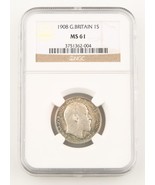 1908 Great Britain Shilling Silver Coin MS-61 NGC Edward VII England KM#800 - $845.76 CAD