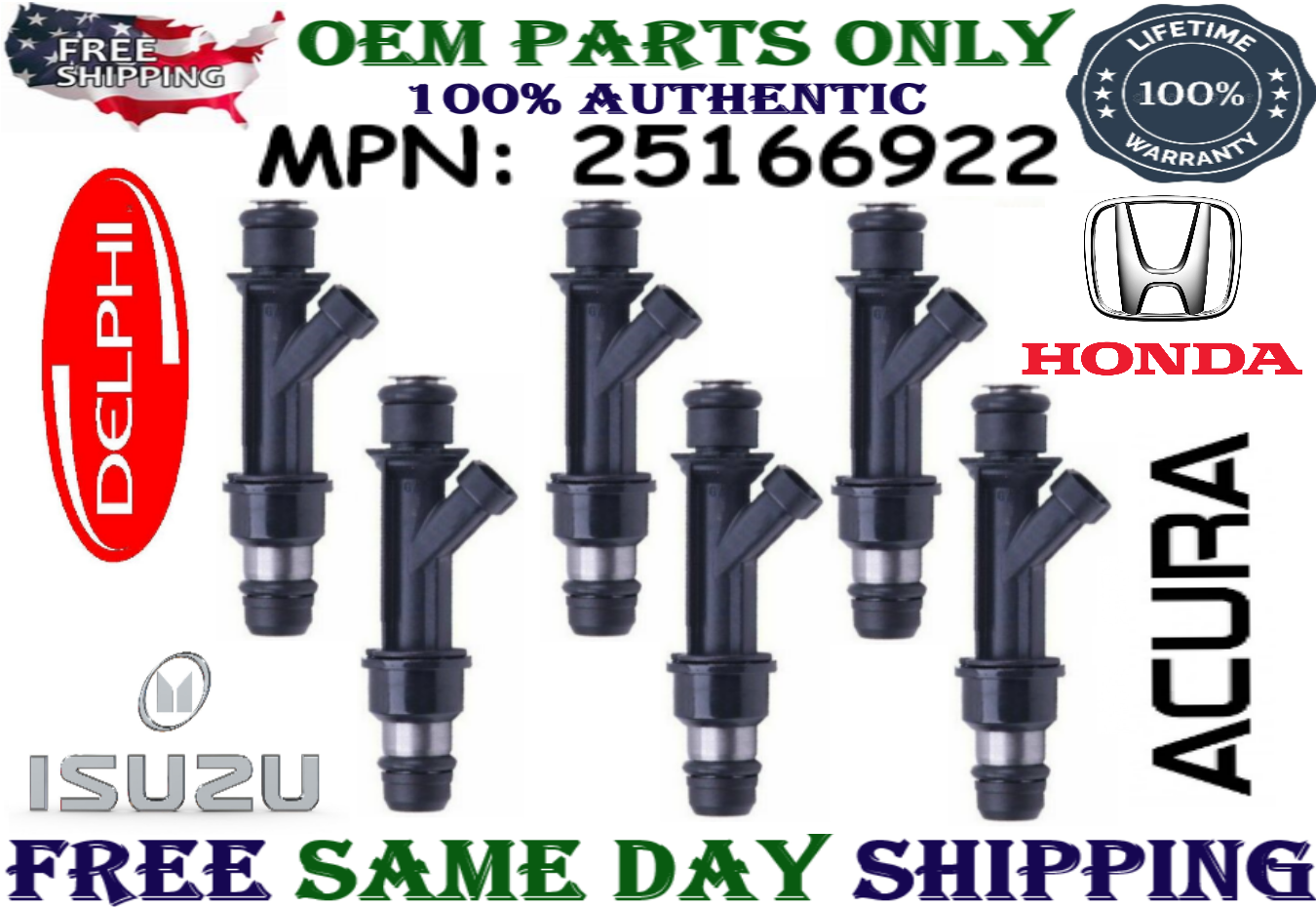 Primary image for OEM 6 PIECES Delphi Fuel Injectors 25166922 Fit for 2001 Isuzu VehiCross 3.5L V6