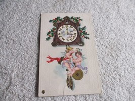 Ko Ko Clock Angels Glitter Early 1900s Happy New Year Postcard Posted - £19.34 GBP