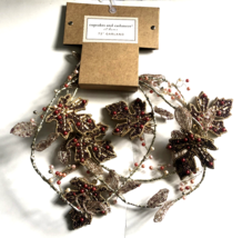 Cupcakes &amp; Cashmere Beaded Fall Leaf Garland Autumn Harvest Cranberry Gold 72&quot; - £37.27 GBP