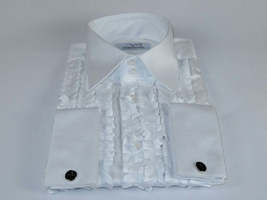 Mens CEREMONIA Tuxedo Ruffle Shirt 100% Cotton Turkey Slim Fit #paris 13 White image 3