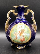 Fake Royal Vienna Vase cobalt, gold, porcelain, gods at play in medallion-small - £8.14 GBP
