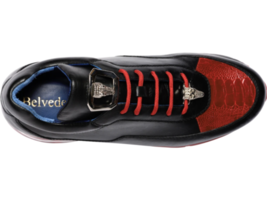 Belvedere Flash Sneaker Genuine Ostrich and Soft Italian Calf Black Red E01 image 3