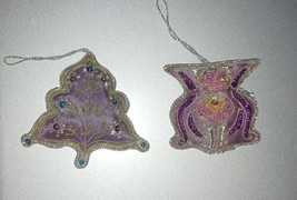 Vintage Embroidered Purple Christmas Ornaments With Embellishments And Beaded - £17.57 GBP