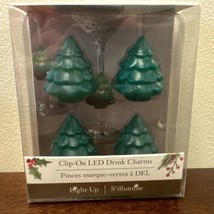 Pier 1 Light Up LED Christmas Tree Clip-on Wine Glass Drink Charms NEW - £11.41 GBP