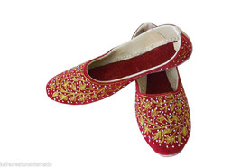Women Shoes Indian Handmade Mojari Designer Leather Red Ballerinas Jutties US 5  - £34.55 GBP