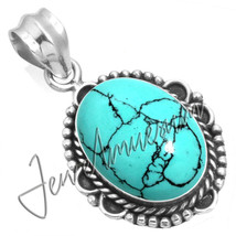 ! December Birthstone Turquoise Stamp 925 Fine Sterling Silver Pendant - £26.82 GBP