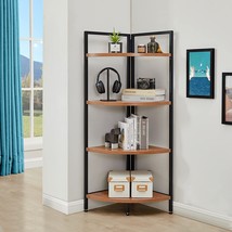 Saygoer Corner Bookshelf 4 Tier Stand Storage Shelf Modern Black, Walnut Oak - £67.64 GBP