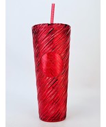 Starbucks Christmas 2024 Red Swirl Stripe Venti Tumbler 24oz Cold Cup Wi... - $35.76 CAD