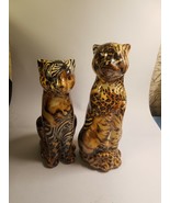 Ceramic Pair of Leopard Figurines, w/Animal Print Finish, 8.5&quot; &amp; 7.5&quot; Tall - £24.73 GBP