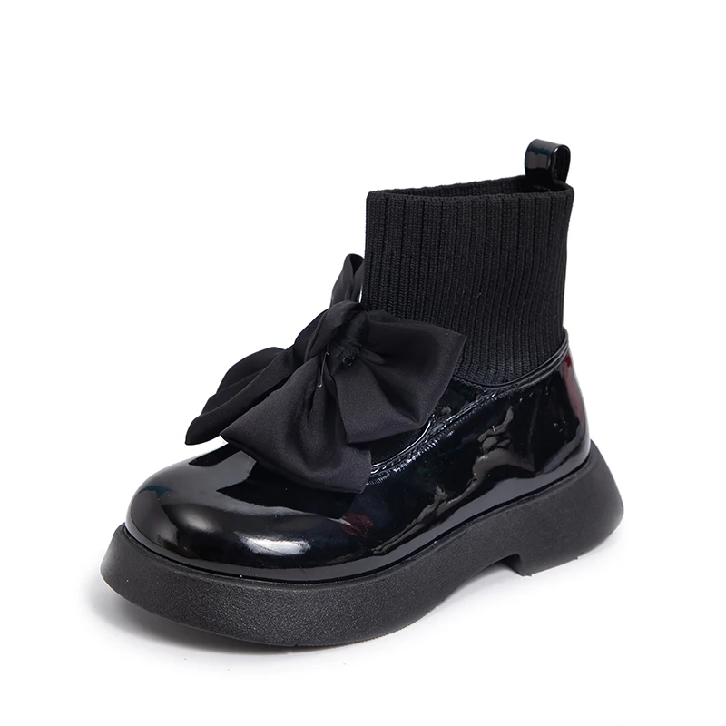 Girls Black Non-slip Kids Fashion Bow Elegant 2024 Glossy UK Uniform Child Schoo - £156.40 GBP