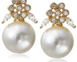 Stella + Ruby Gold Plated Wonderland Pearl Cubic Zirconia Crystal Post E... - $7.49