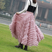 PINK Tiered Tulle Maxi Skirt Women Custom Plus Size Ruffle Tulle Skirt image 2