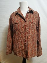 Dressbarn Paisley Brown Red Long Sleeve Textured Button Up Shirt Size Large - $12.95