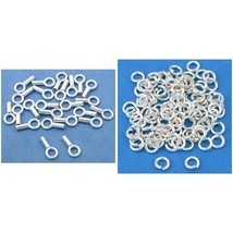 Sterling Silver Crimp End Caps &amp; Silver Plated Open Jump Rings Findings 200 Pcs - £40.43 GBP
