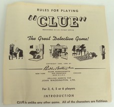 VTG 1949 Parker Brothers Clue Board Game - Instructions (B) - £4.74 GBP