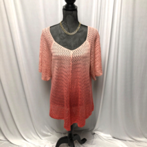 Dressbarn Sweater Top Womens Size 2X Ombre Corral Short Sleeve Open Knit... - $19.59