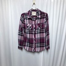 Arizona Jean Classic Fit Shirt Womens Small Purple Plaid Flannel Top Snap Closur - £10.79 GBP