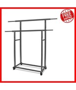 Art Deco Double Rod Garment Rack with Lockable Wheels - Expands for Your... - $63.35