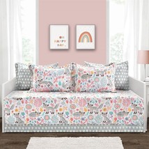 Pink Teal Orange Grey 6 Piece Floral Foxes Daybed Cover Bedding Set - $3,461.13 MXN