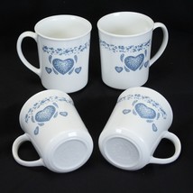 Corelle Blue Hearts Mugs 3 3/4&quot; Tall Lot of 4 - $12.73