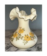 Vintage Fenton Ruffled Custard Burmese Vase Hand Painted 7&quot; Signed Daisi... - $81.89 CAD
