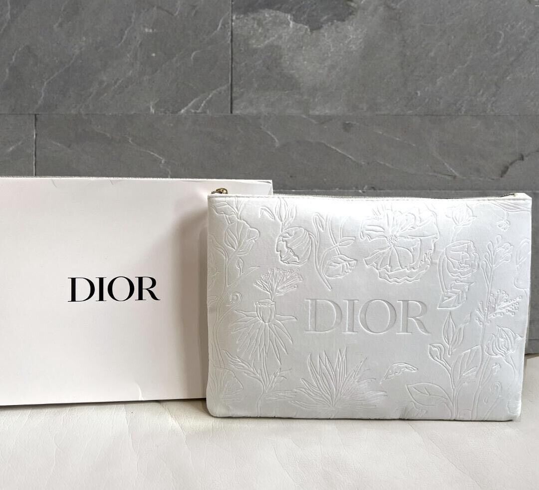 Christian Dior Flach Clutch Tasche Makeup Blumen Geprägte Muttern 27 x 16cm - $78.97