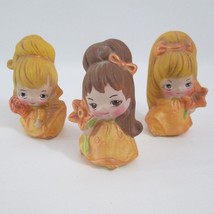 Big Eye Girl Ceramic Trio Set Mid Century Figures Vintage 70s Hobbyist Pieces - £21.38 GBP