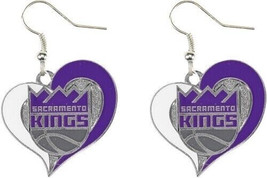 NEW WOMENS SACRAMENTO KINGS NBA TEAM SWIRL HEART EARRINGS BY AMINCO JEWELRY - €8,48 EUR